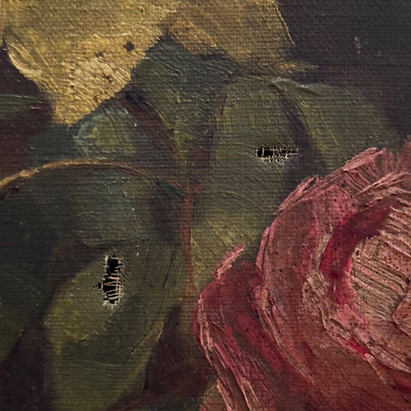 Oil on canvas still life 20th century bouquet of roses