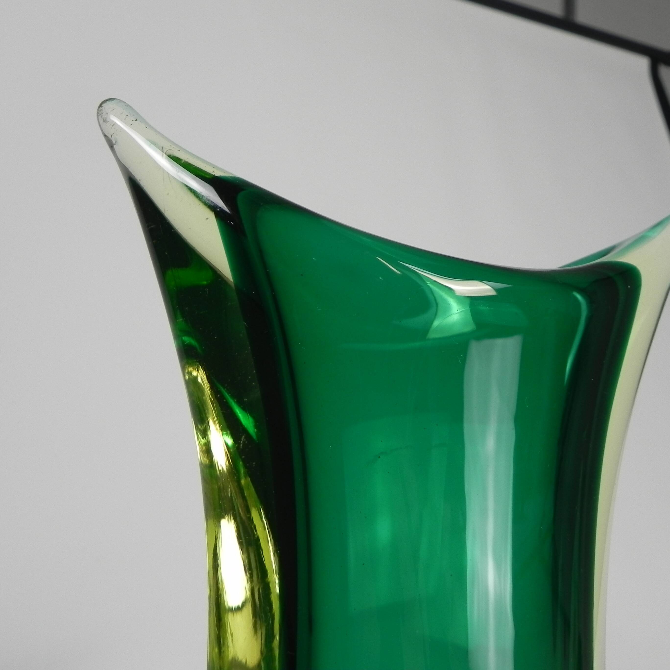 Murano Sommerso vase in green and amber yellow glass, 1960s