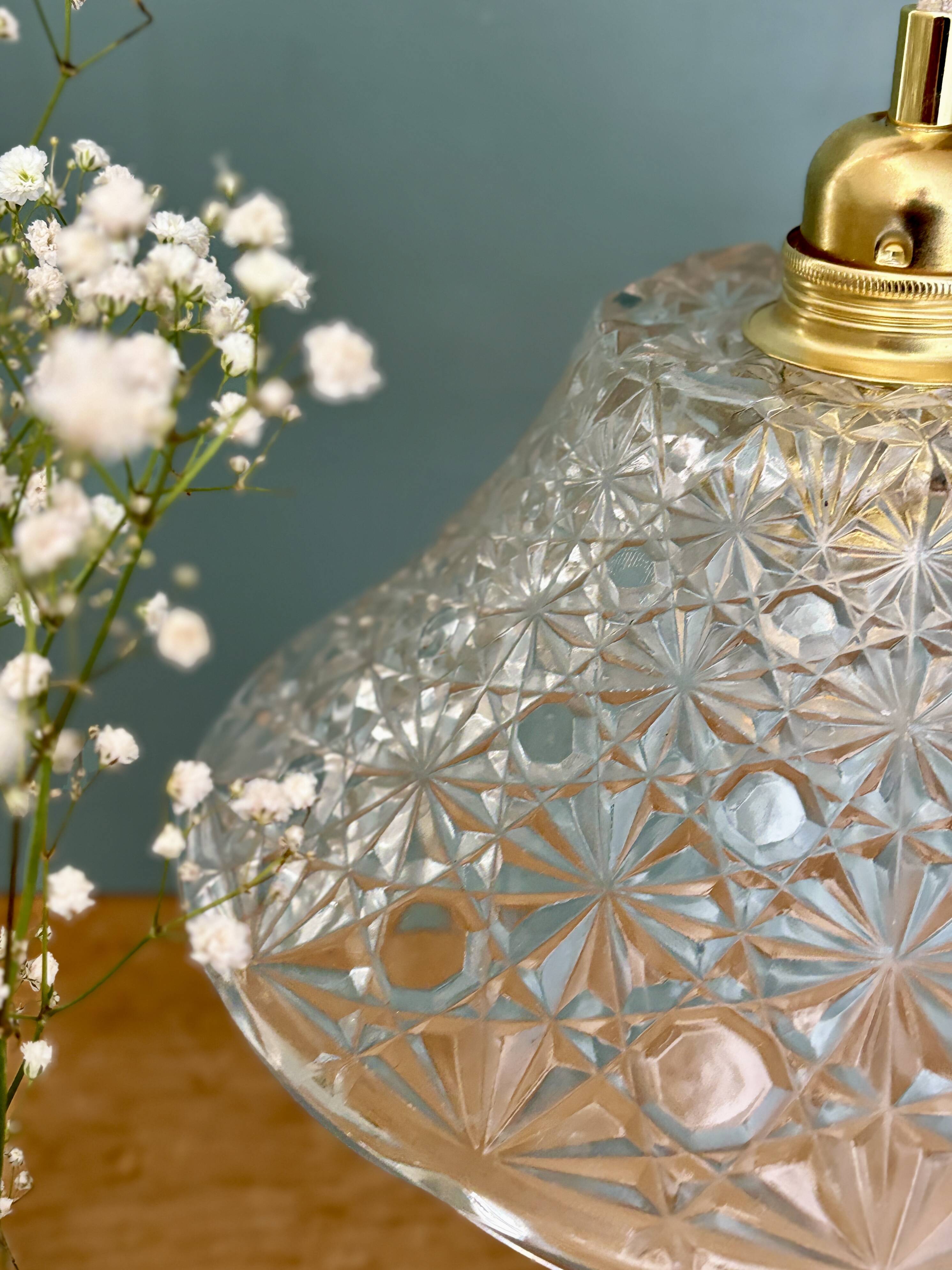 Vintage molded glass lampshade pendant light - tableware collection -