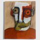 Abstract neo-primitive French portrait painting, mixed media on panel, 1999