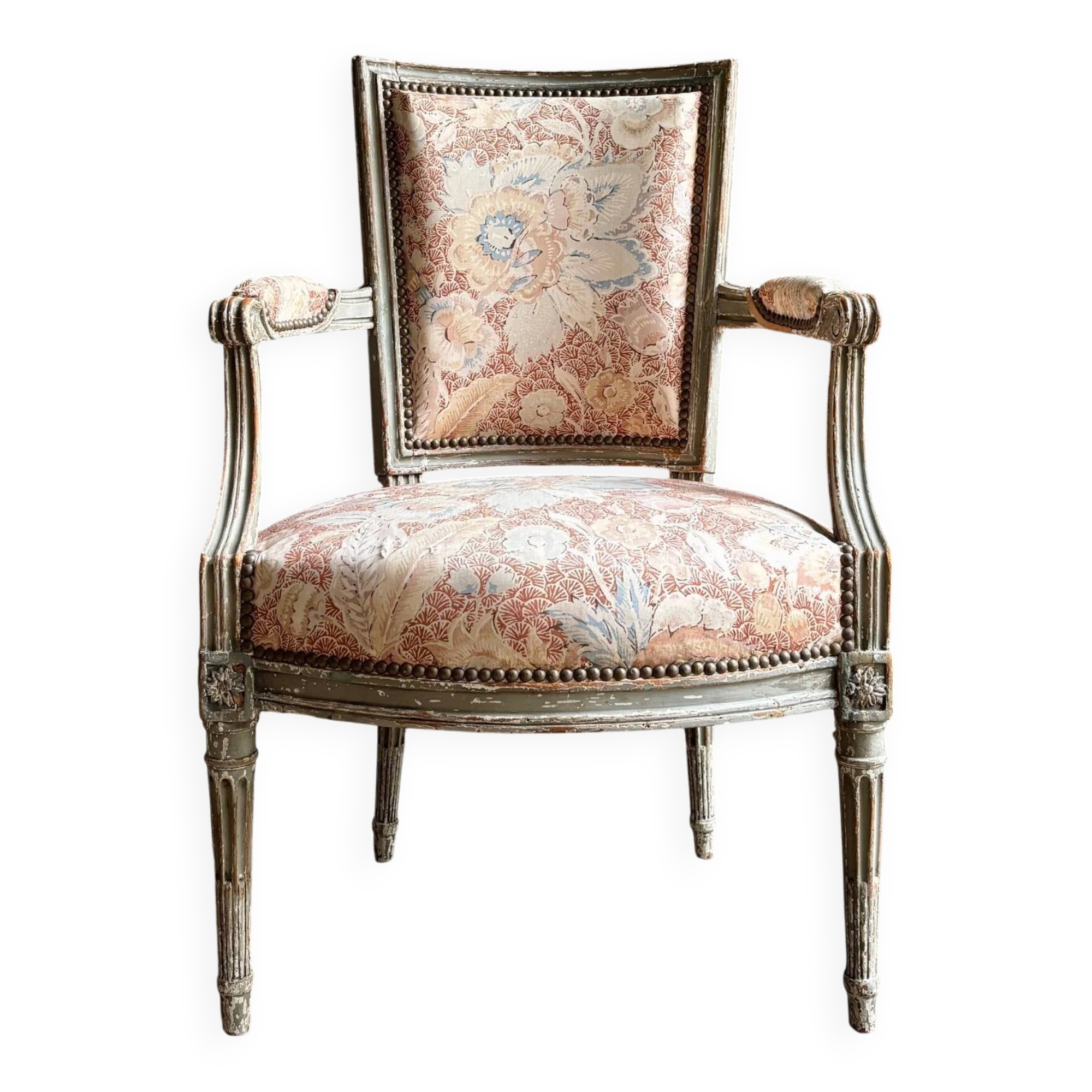 Fauteuil d'époque Louis XVI, tissus indienne n°1