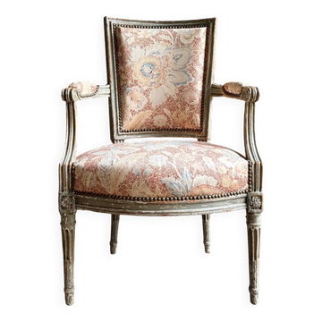 Louis XVI period armchair, Indian fabric no. 1