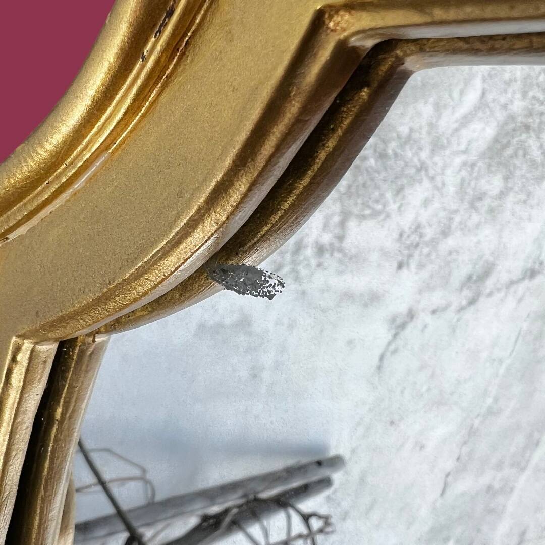 Antique wall mirror in gilded resin – back in red velvet