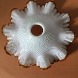 Handkerchief-shaped lampshade in white opaline glass and ocher border