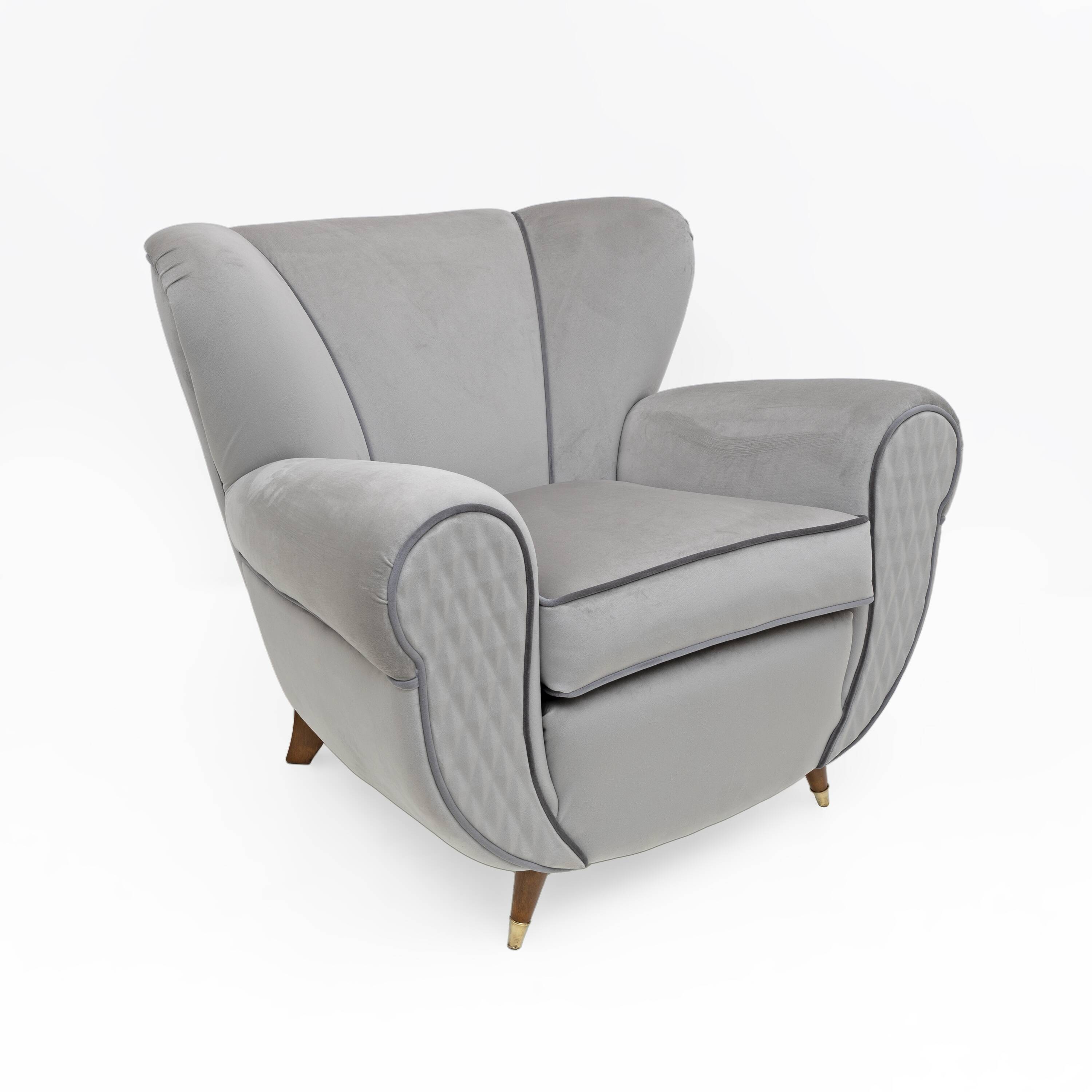 Attributed Guglielmo Ulrich Art Deco Italian Velvet Armchairs, 1940s, Pair