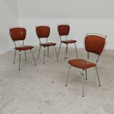 Set of 4 French chairs in camel brown imitation leather and chrome 1960