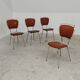 Set of 4 French chairs in camel brown imitation leather and chrome 1960