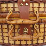 Wicker picnic basket, blue gingham interior