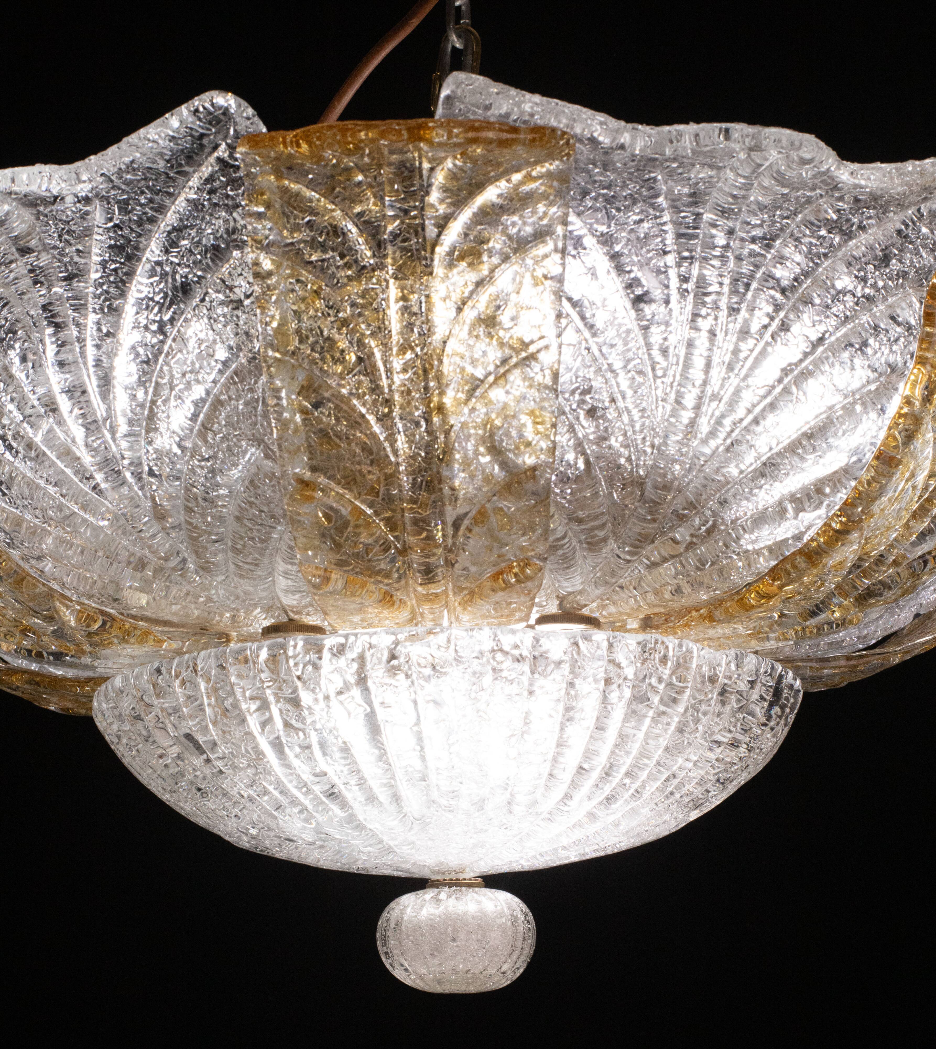 Italian Orange and Trasparent and Murano Glass Ceiling Light