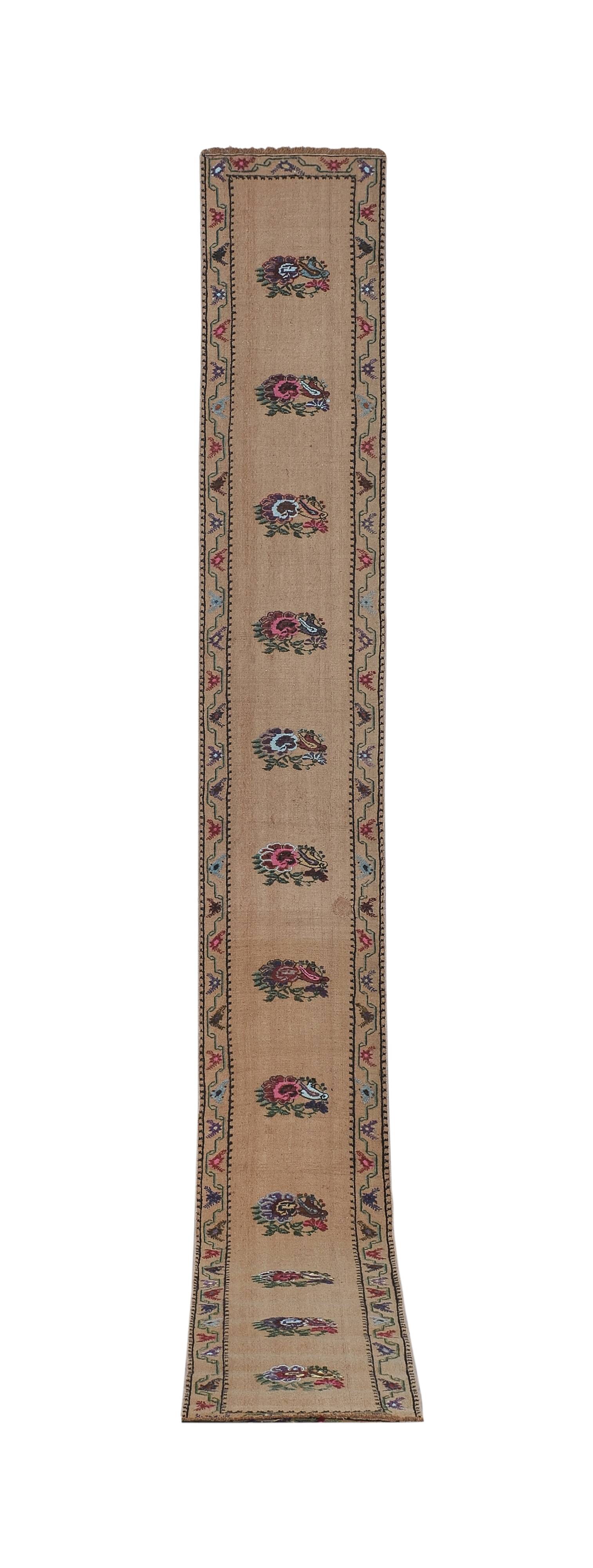 Vintage Turkish Oushak Rug Handwoven 52x409 cm