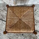 Vintage Wooden Stool with Woven Seat #D502