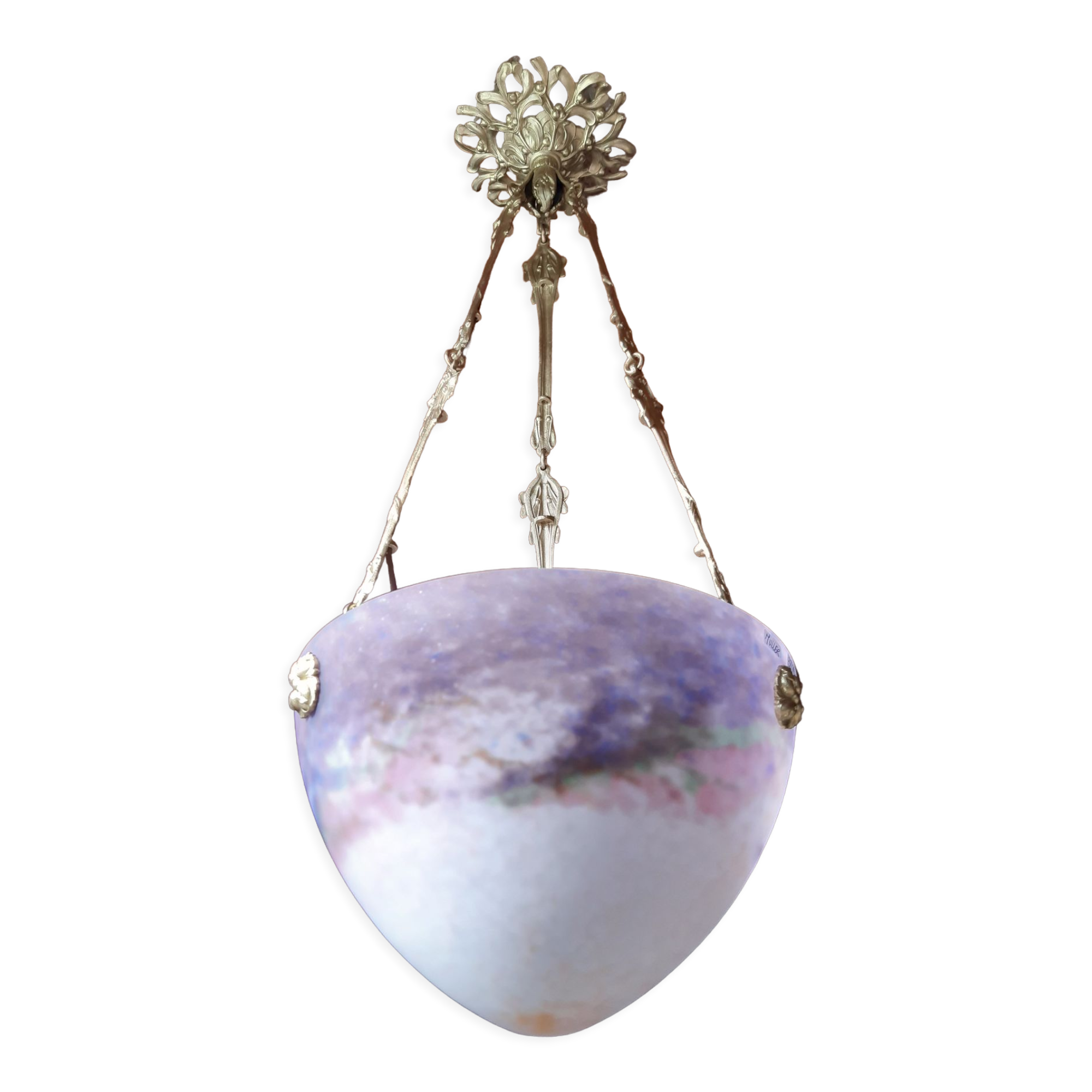 Art Nouveau chandelier Shell glass paste Muller brother Lunéville