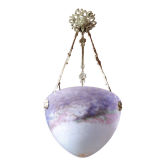 Lustre art nouveau obus pâte de verre Muller frère Lunéville