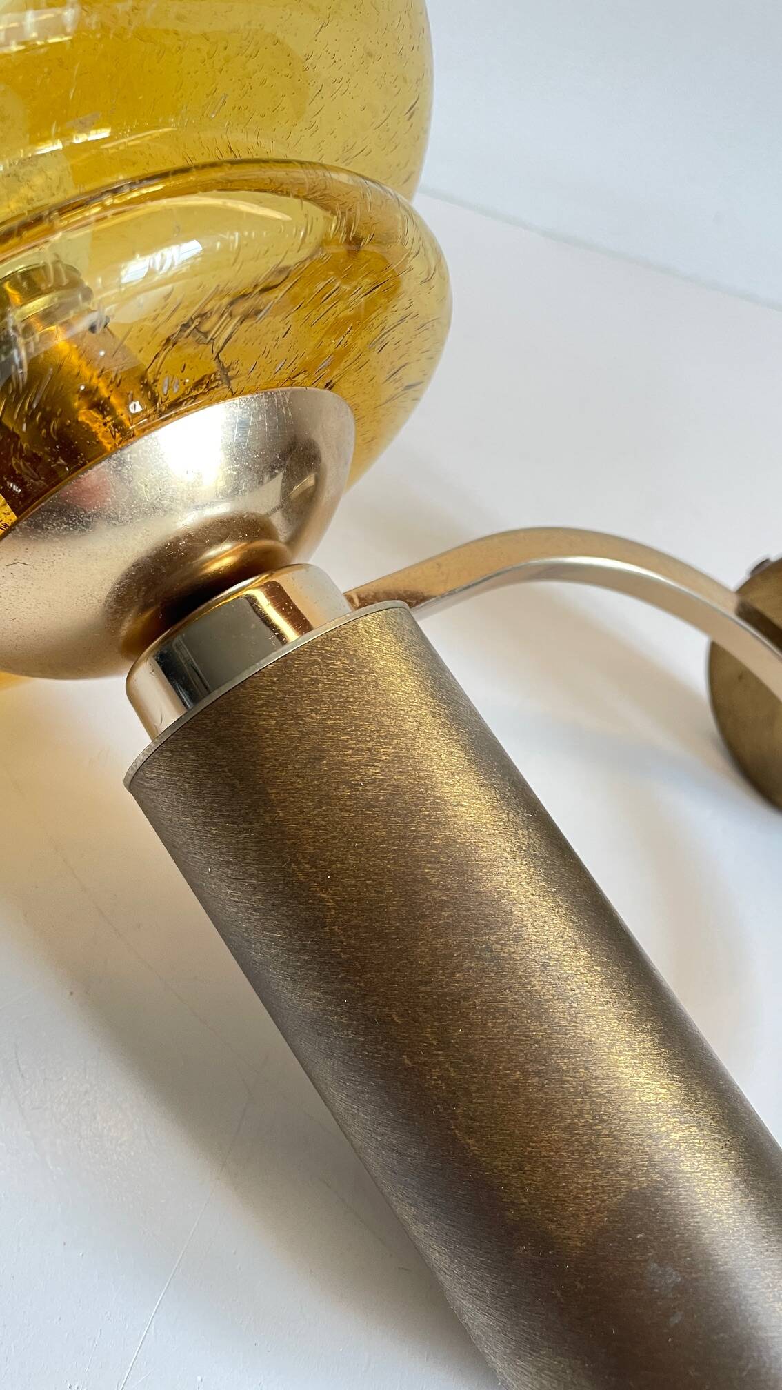 Vintage bubble glass brass applique