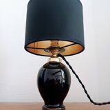 Lampe de table vintage en opaline noire avec abat-jour en velours neuf