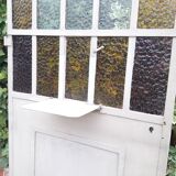 Workshop door 258,4x98,5cm in iron and colored cathedral glasses