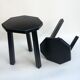 Black brutalist wooden stools, set of 2