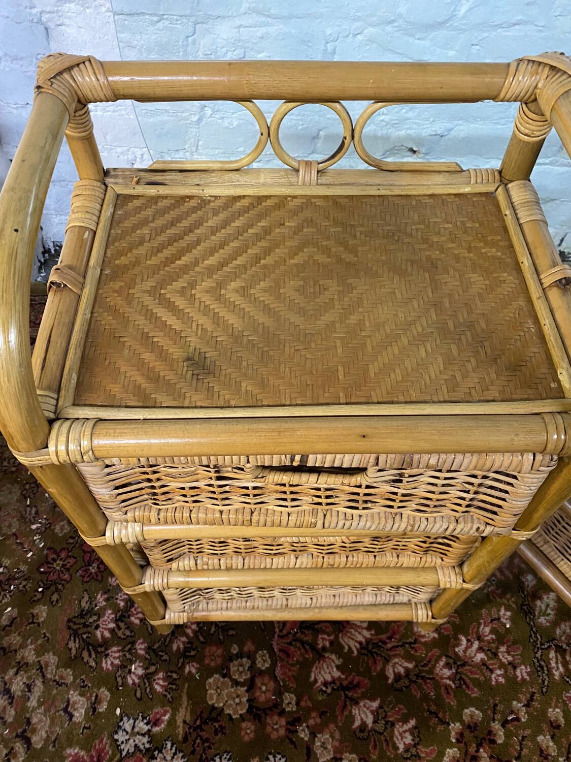 Pair of vintage rattan bedside tables from the 70s