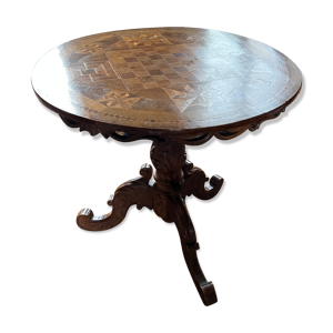 Guéridon rond avec marqueterie jeu d'échec table jeu