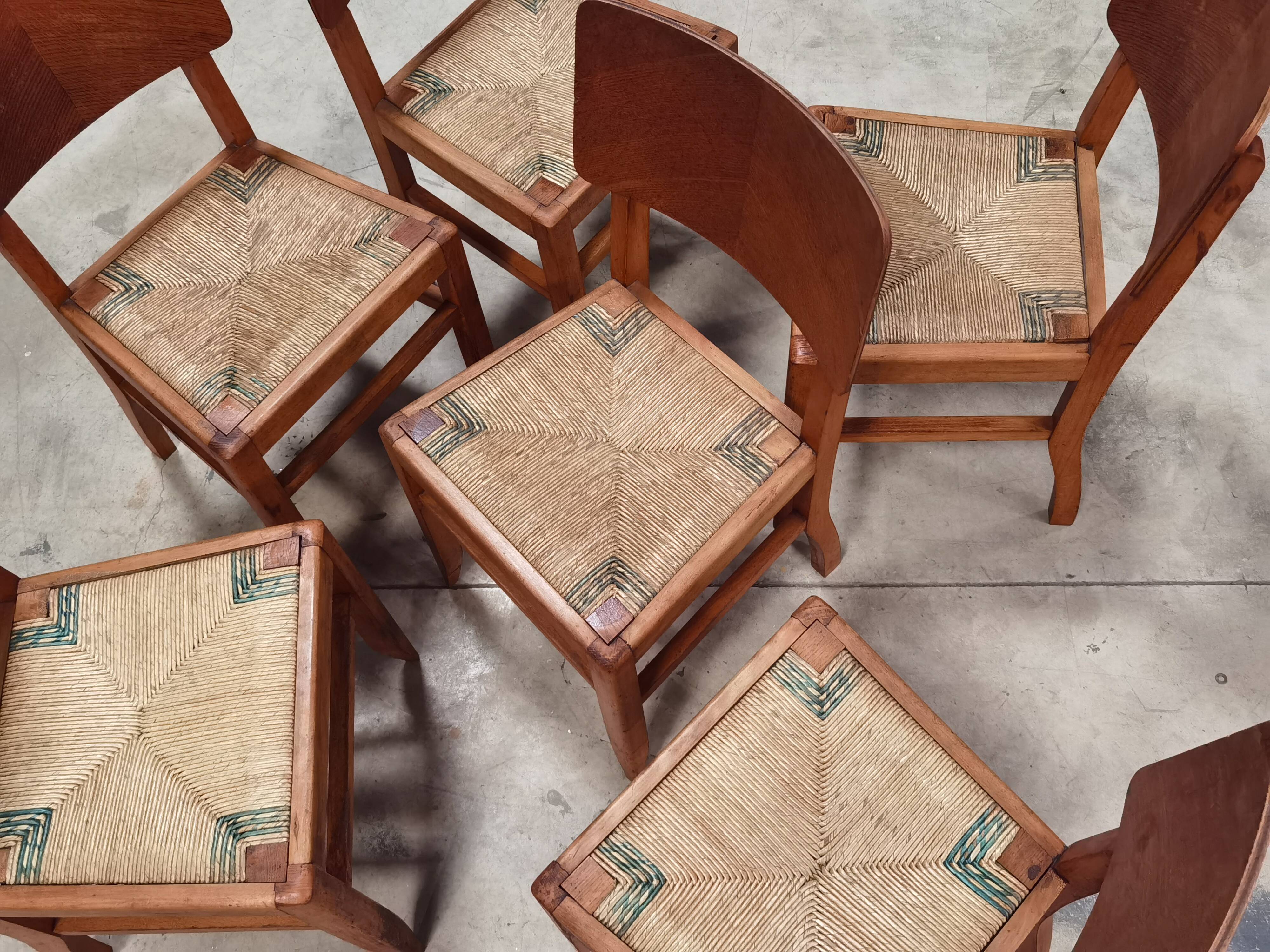 Set of 6 chairs straw wood reconstruction