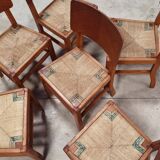 Set of 6 chairs straw wood reconstruction