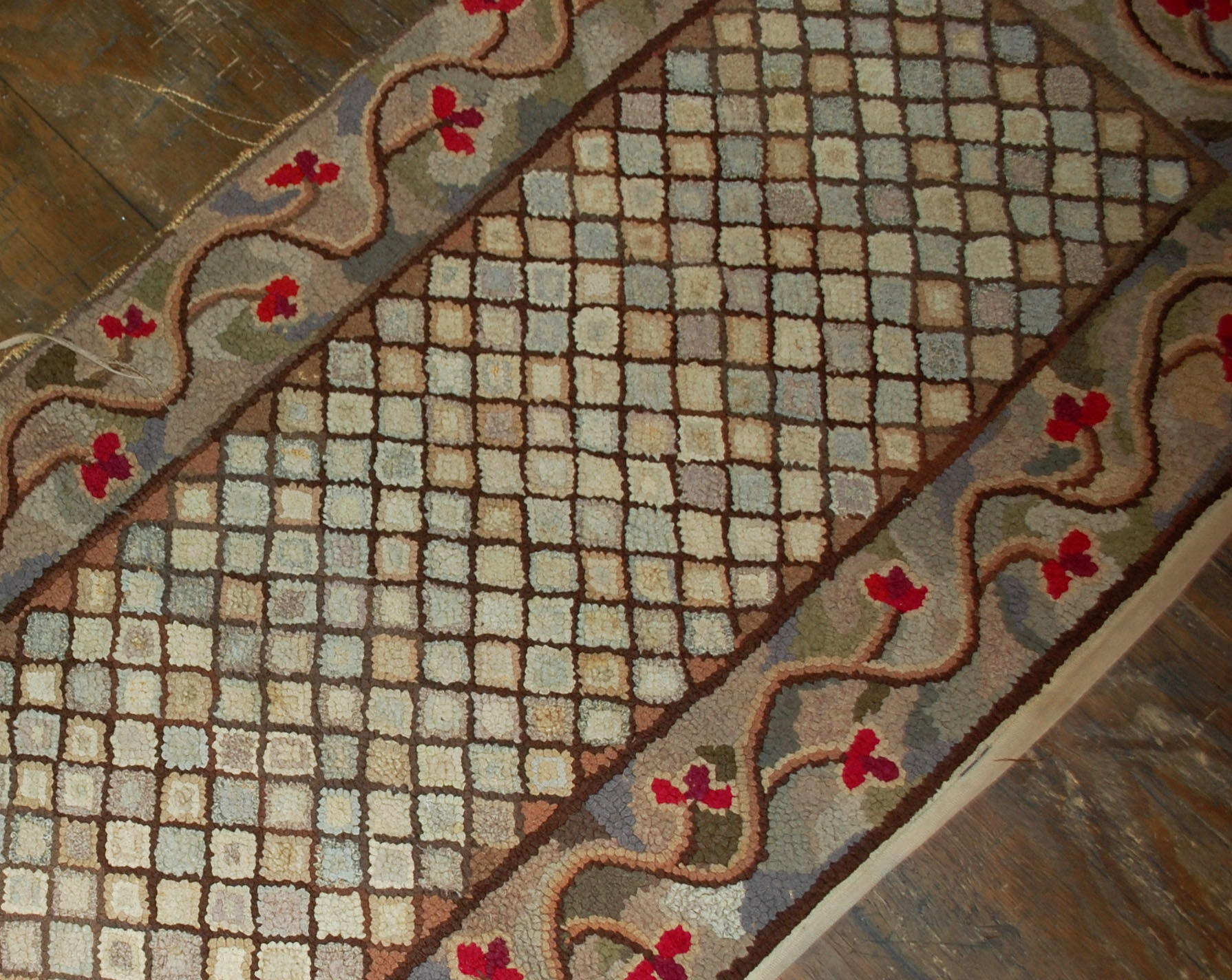 Old American Carpet Hooked handmade 88cm x 210cm 1880s, 1B509