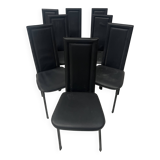 Suite de huit chaises design en cuir noir XX siècle