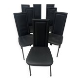 Set of eight designer chairs in black leather from the 20th century
