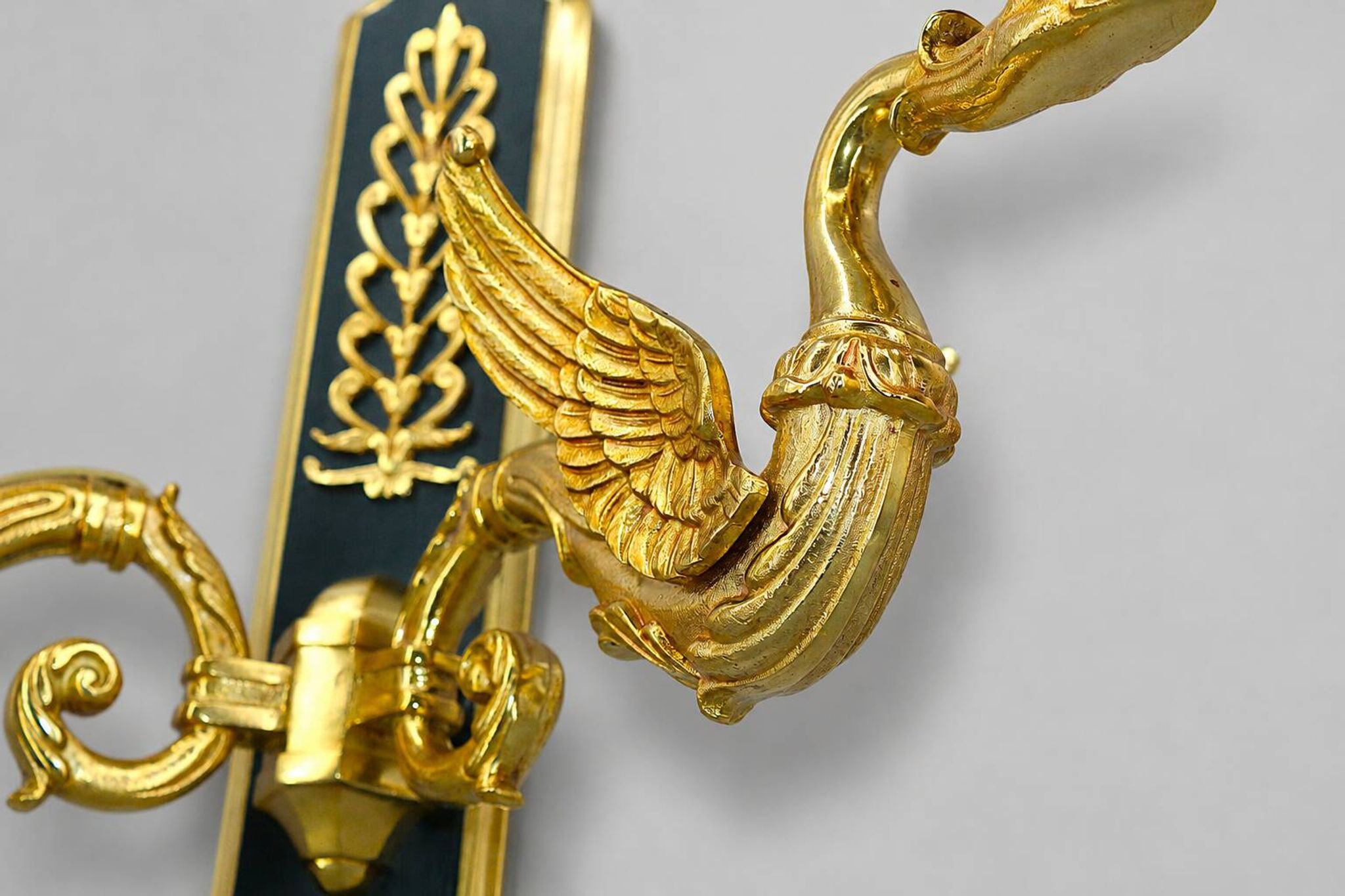 Pair of Gilded Bronze Wall Lights in Empire Style with Two Lights by Lucien Gau