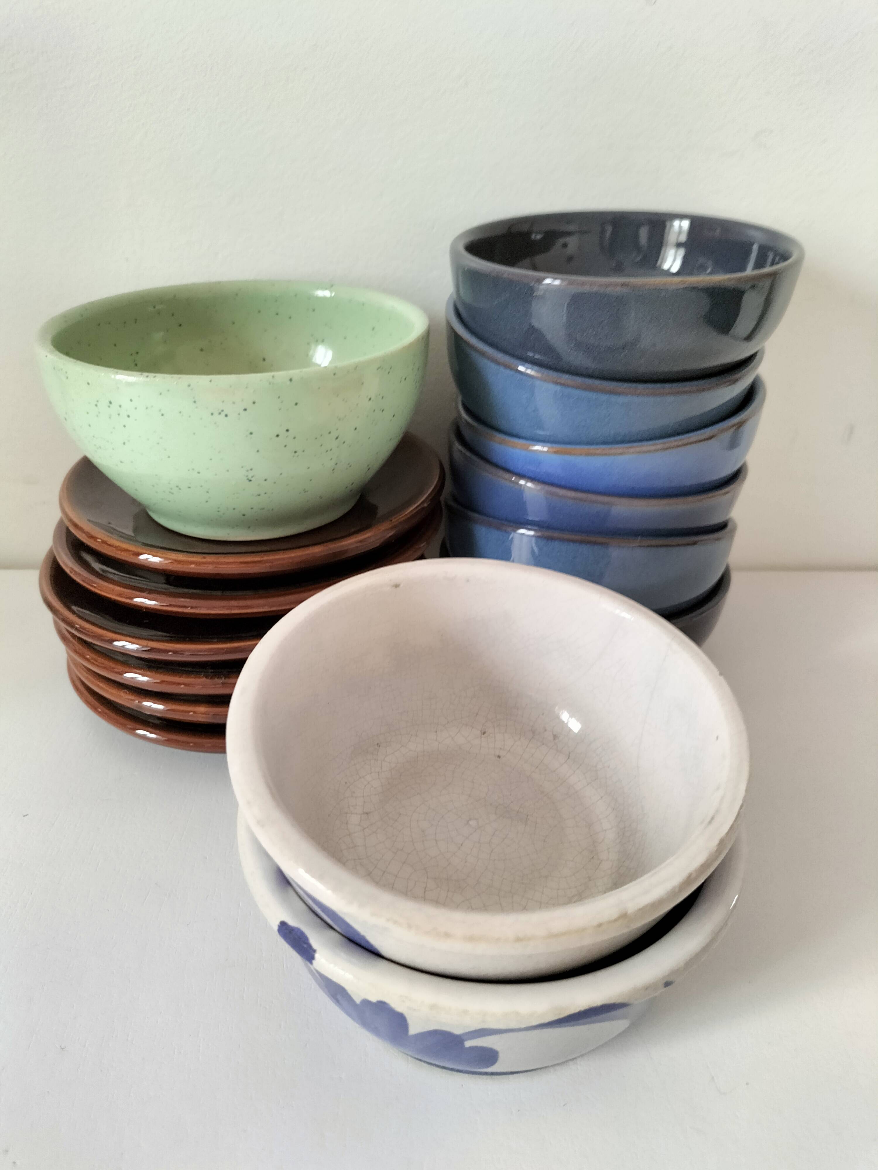 Vintage blue bowl mix & match set – country breakfast spirit