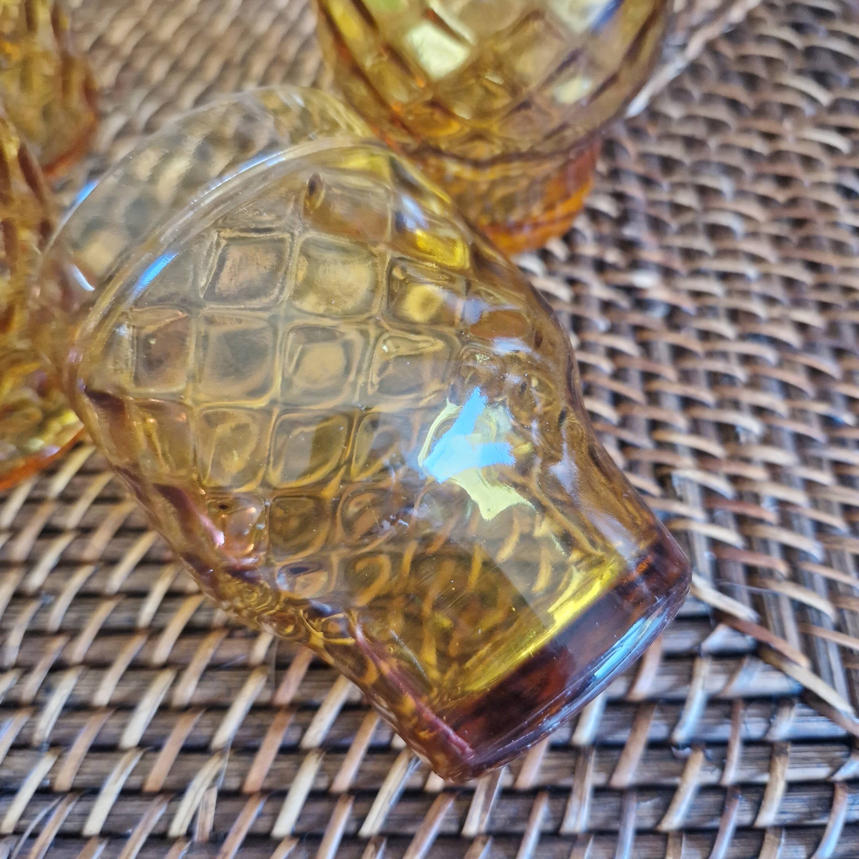 Set of 5 vintage glasses in amber yellow glass pernod france 2 assorted models