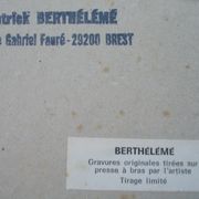 Miniature etching, bertheleme 1983: old village of lothay finistère bretagne 29 signed numbered
