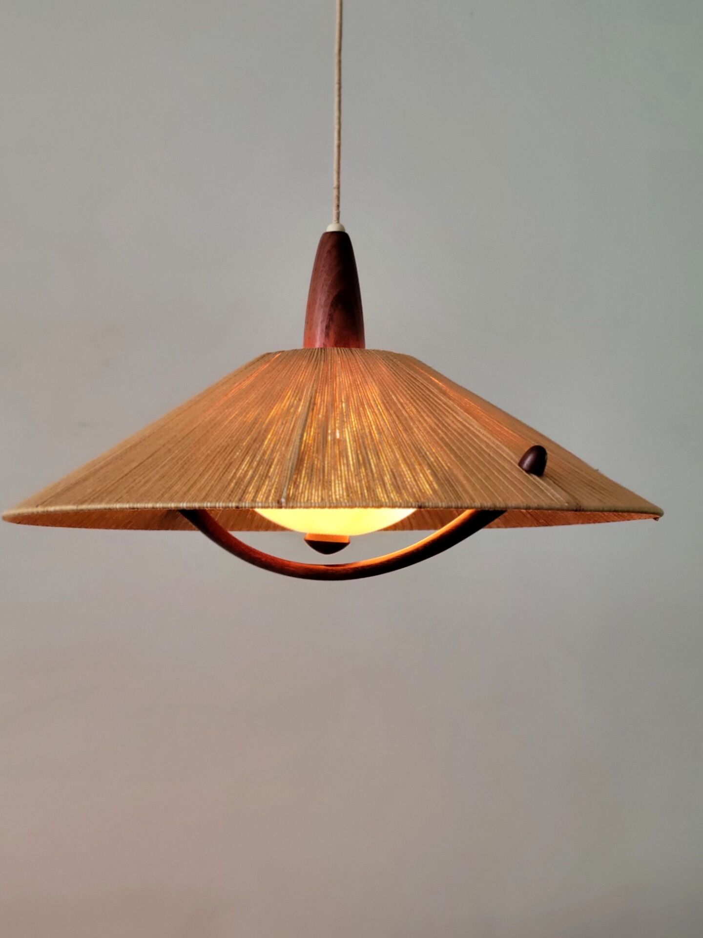 Vintage sisal hanging lamp by Temde Leuchten, 1965