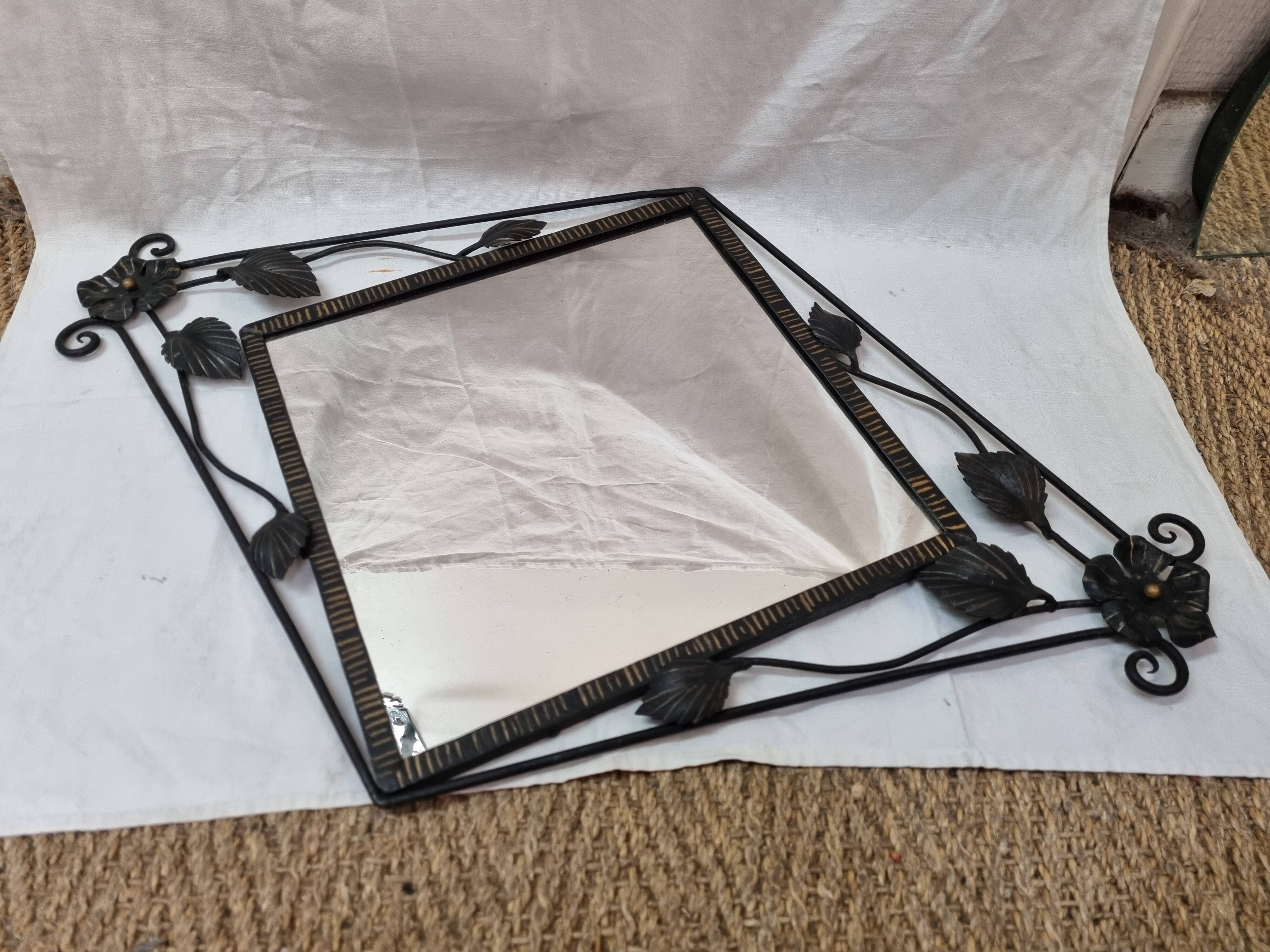 Art Nouveau black iron mirror