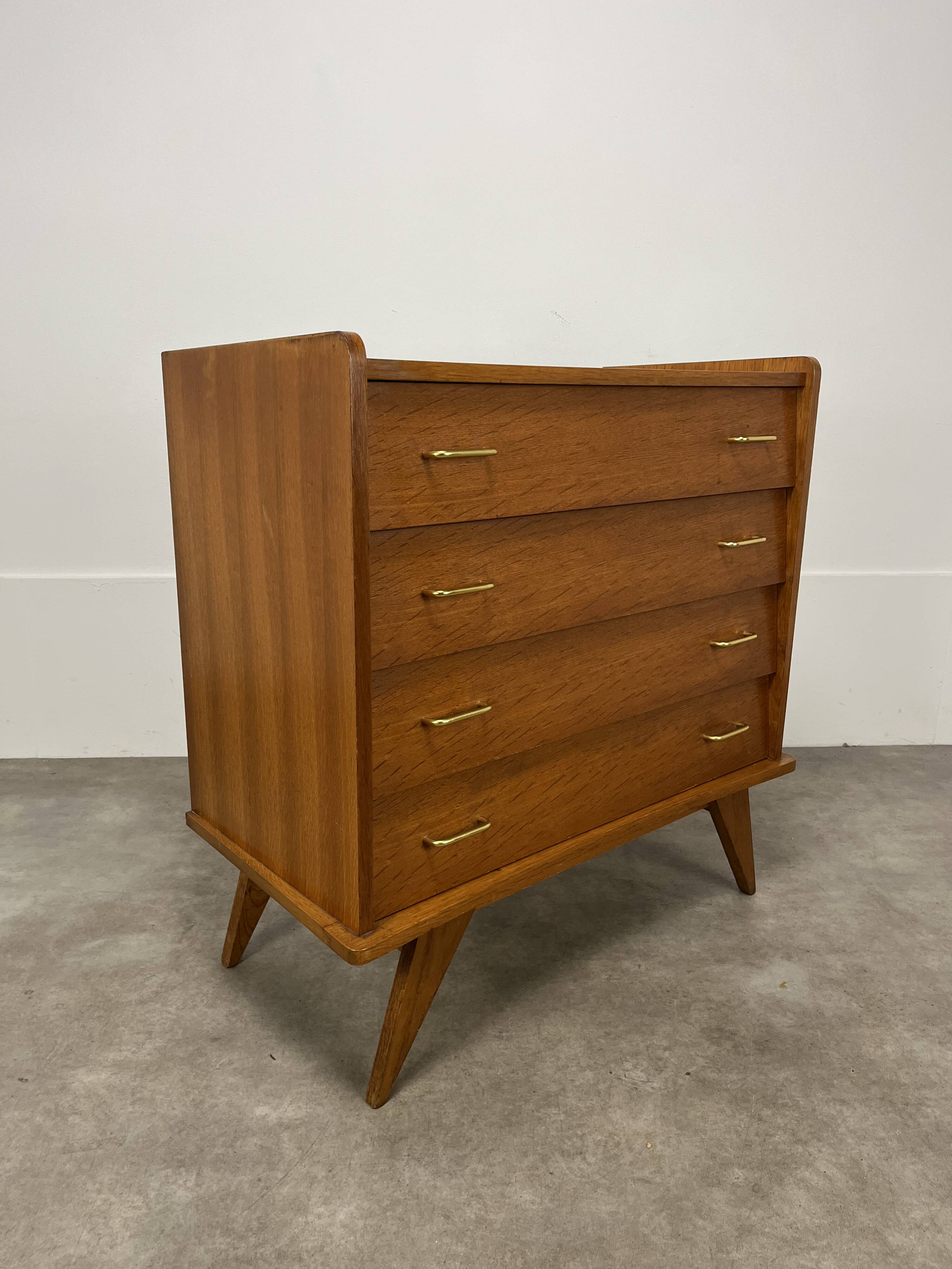 Commode pieds compas années 50 bois blond