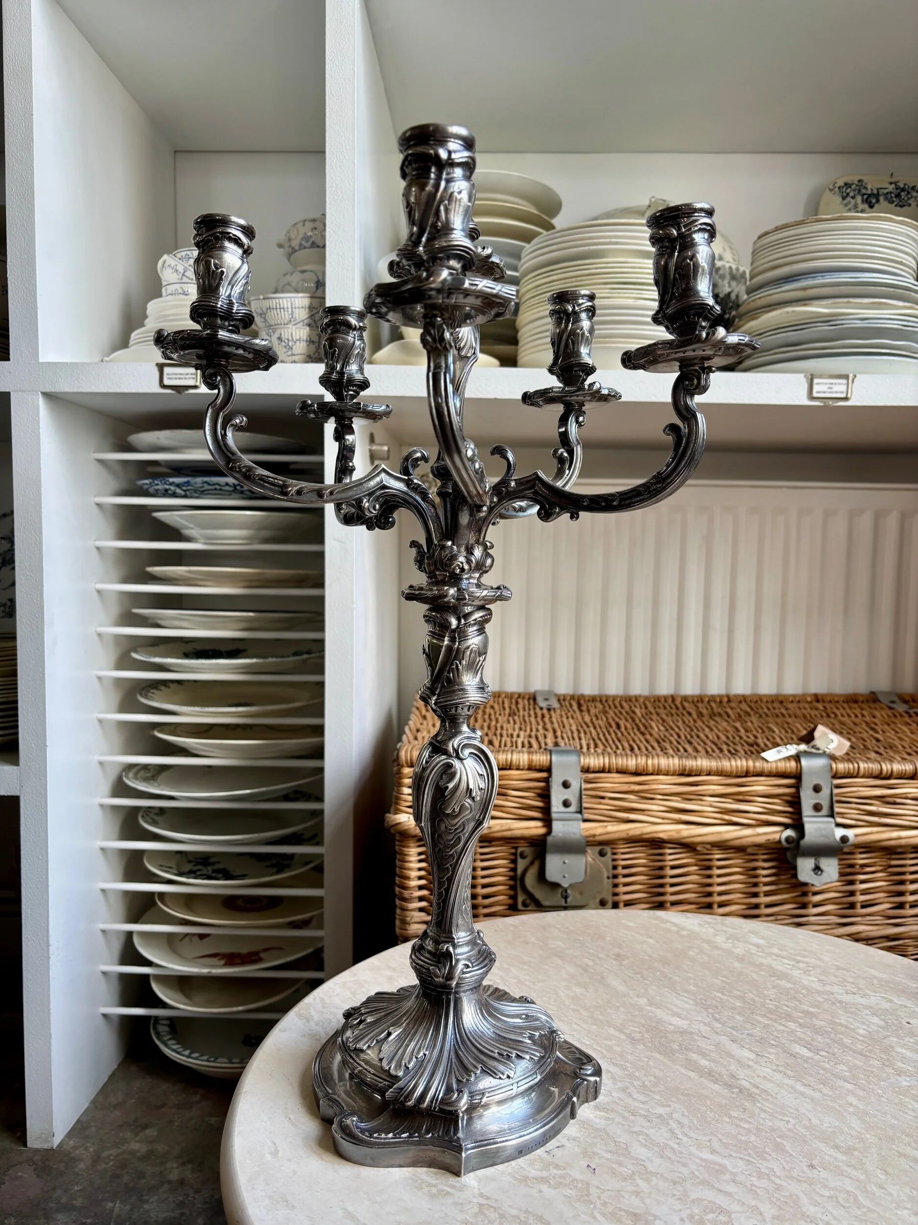 Flambeau, 6-light chandelier by Christofle in silver-plated metal, late 19th century.