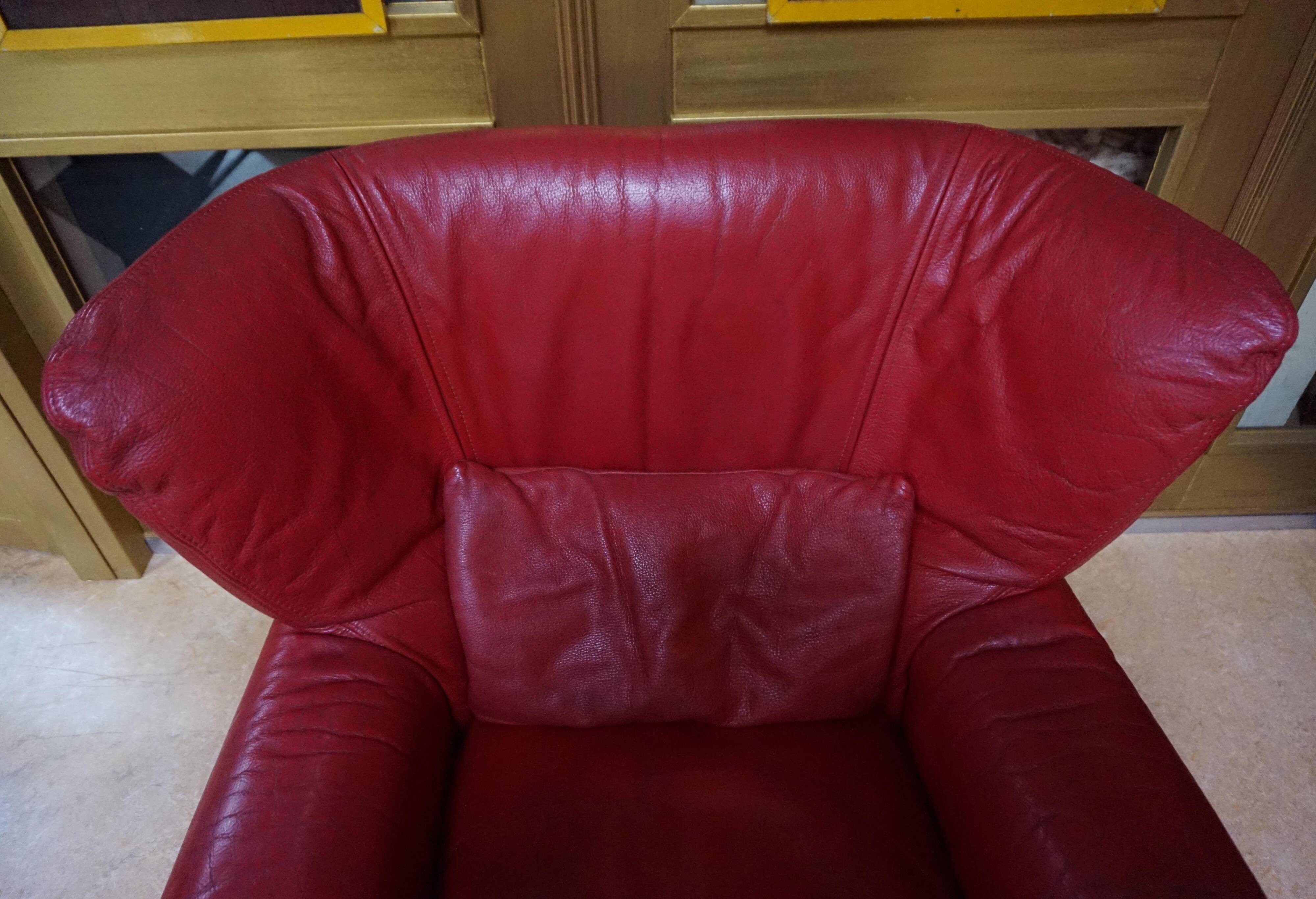 Vintage red leather Lounge Chair by Calia Italia, 1990s