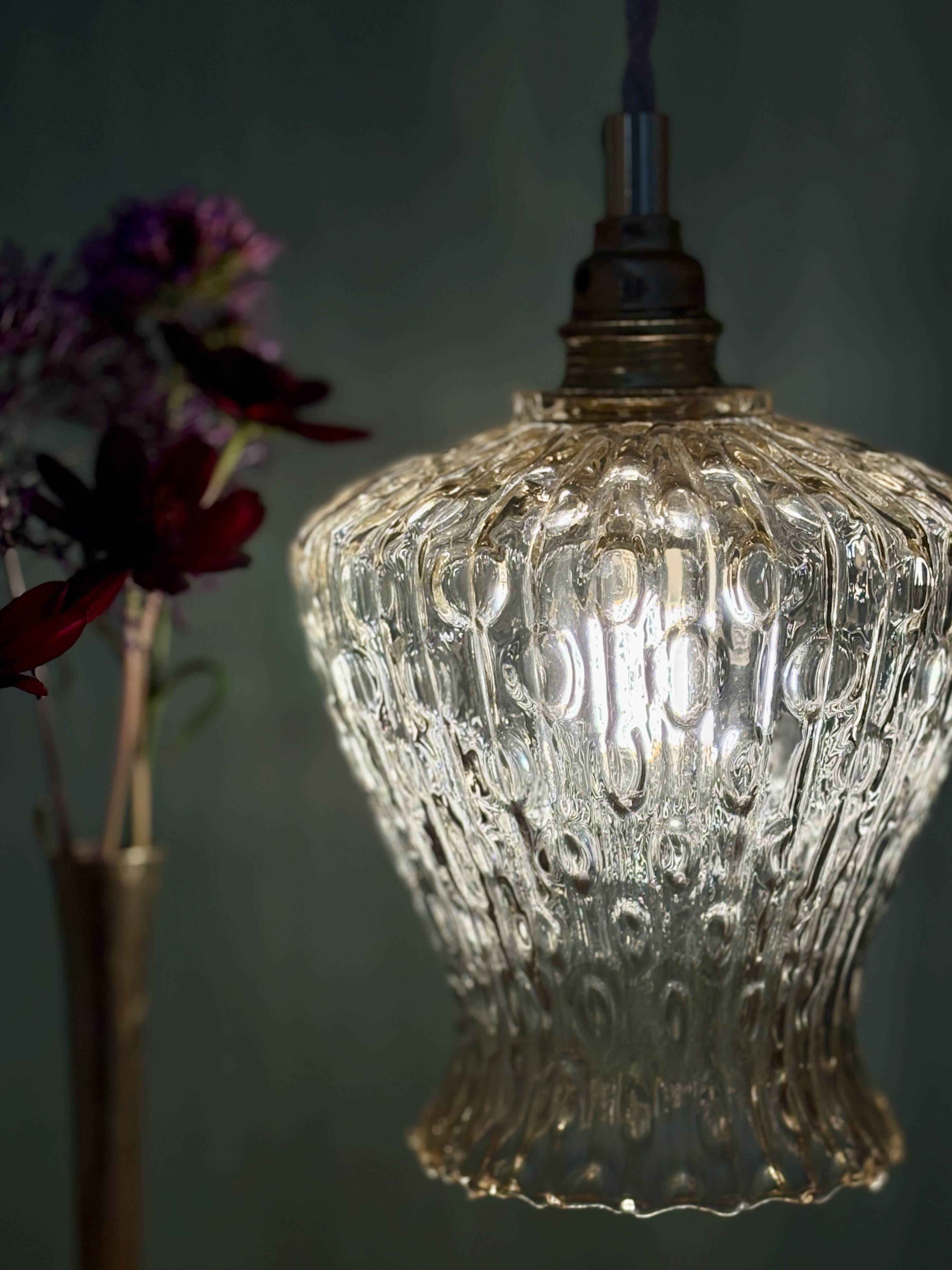 Vintage tulip pendant light in amber glass