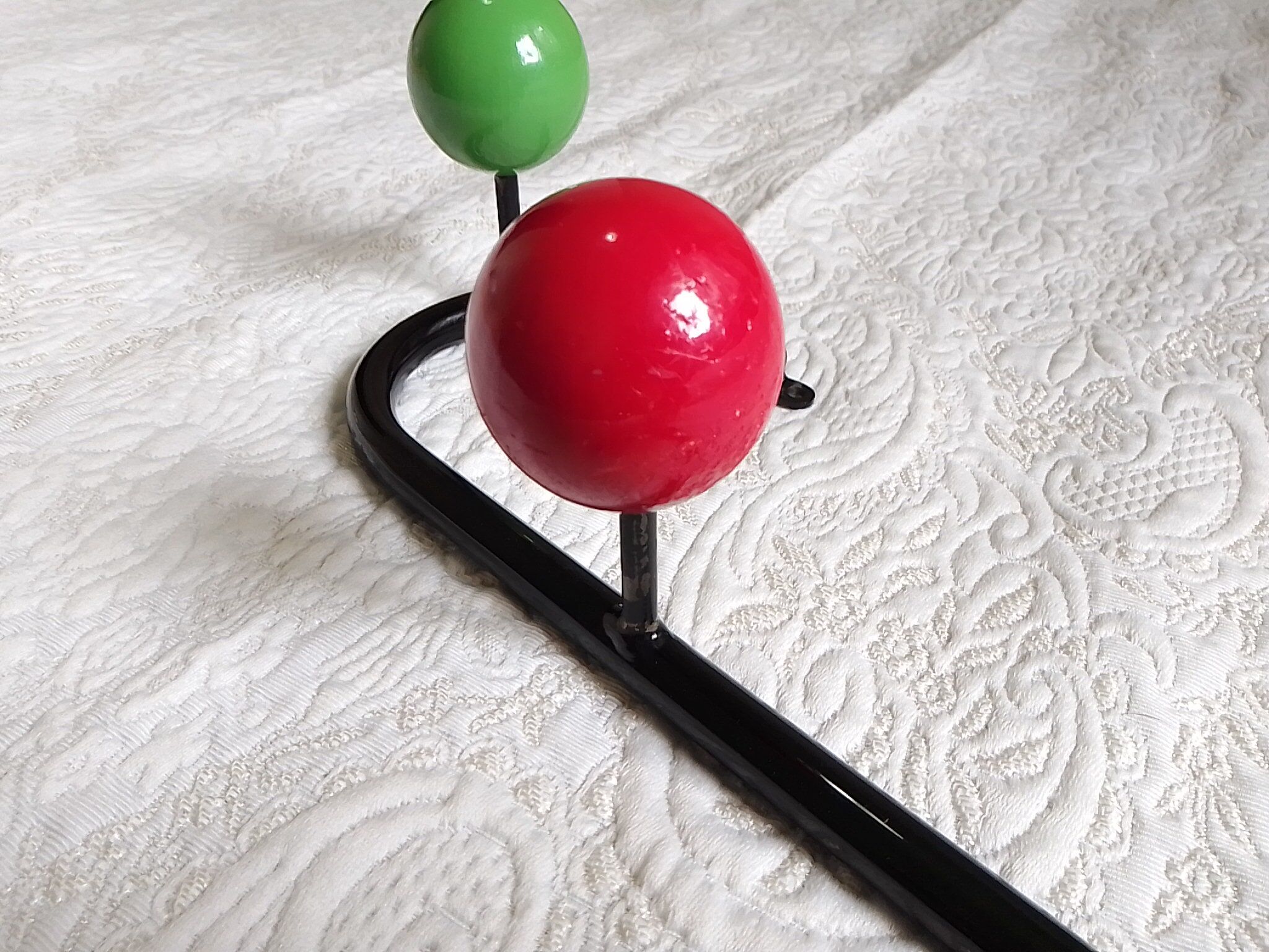 Vintage metal hook and 3 tricolor wooden hooks 40.5 cm