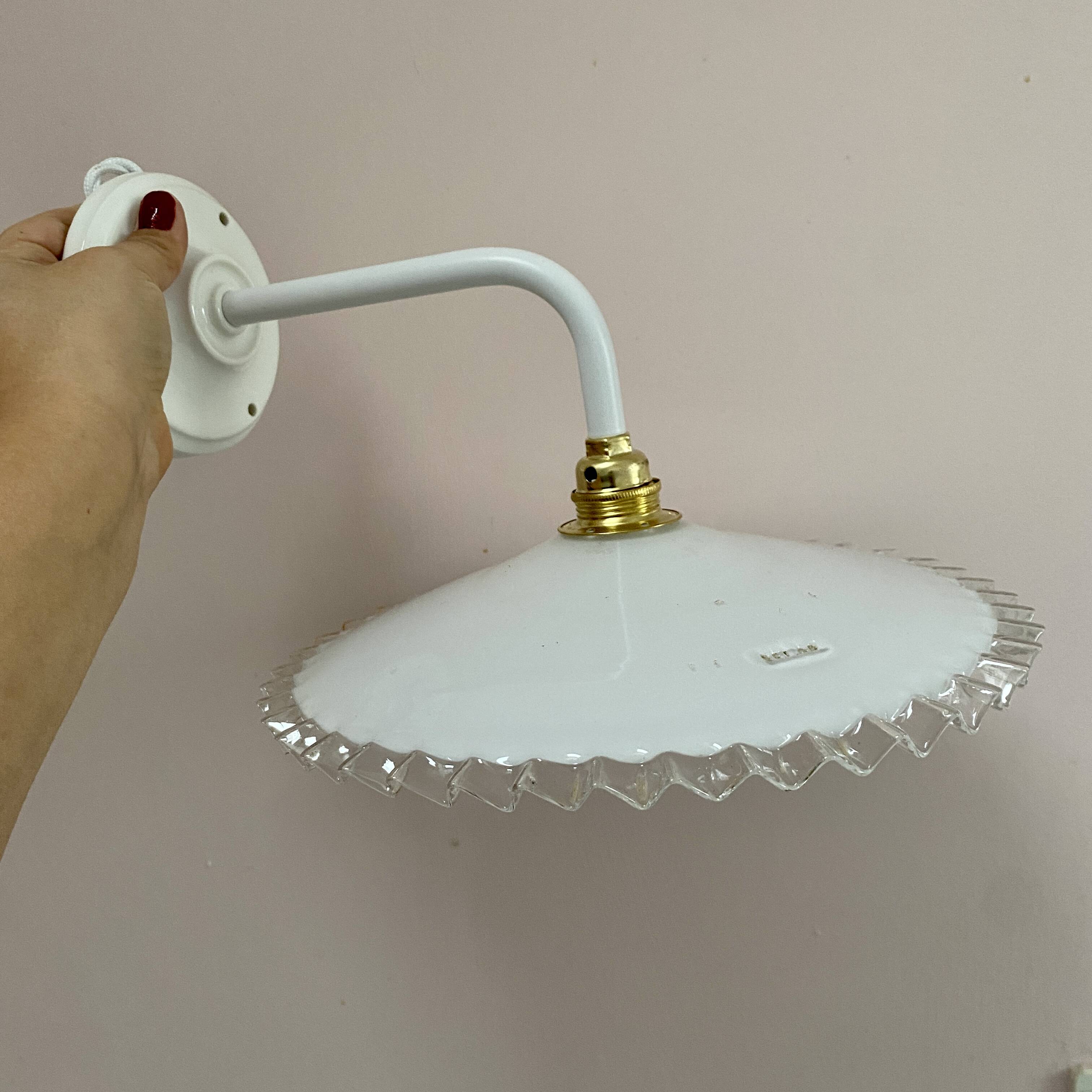 Vintage lampshade wall light in white opaline
