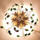 Vintage 70's ceiling light / wall lamp, gold metal leaves and glass flowers