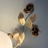 Vintage wall lamp in gold metal and white opaline