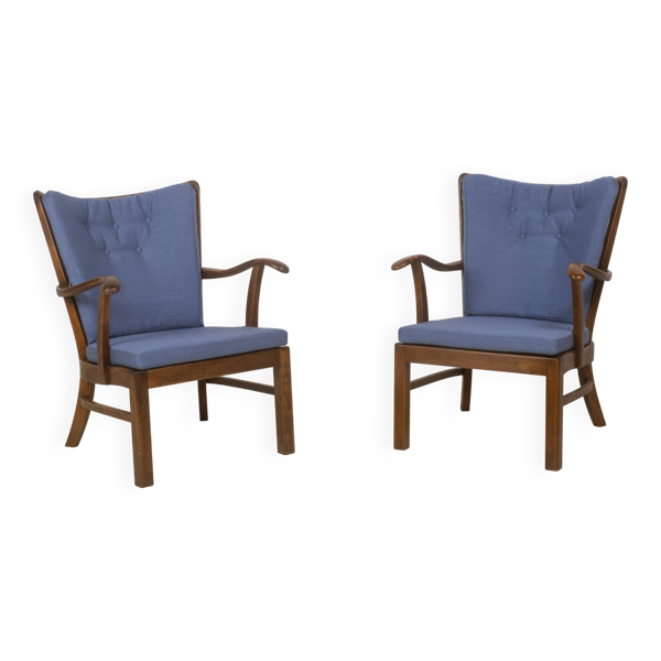 Chaises de salon des années 1940 par Tyge Hvass, modèle 1628 pour Fritz Hansen, Danemark