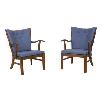 1940s Lounge Chairs by Tyge Hvass, Model 1628 for Fritz Hansen, Denmark