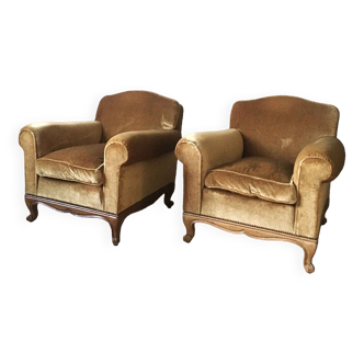 Paire de fauteuils club en velours