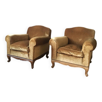 Pair of velvet club armchairs