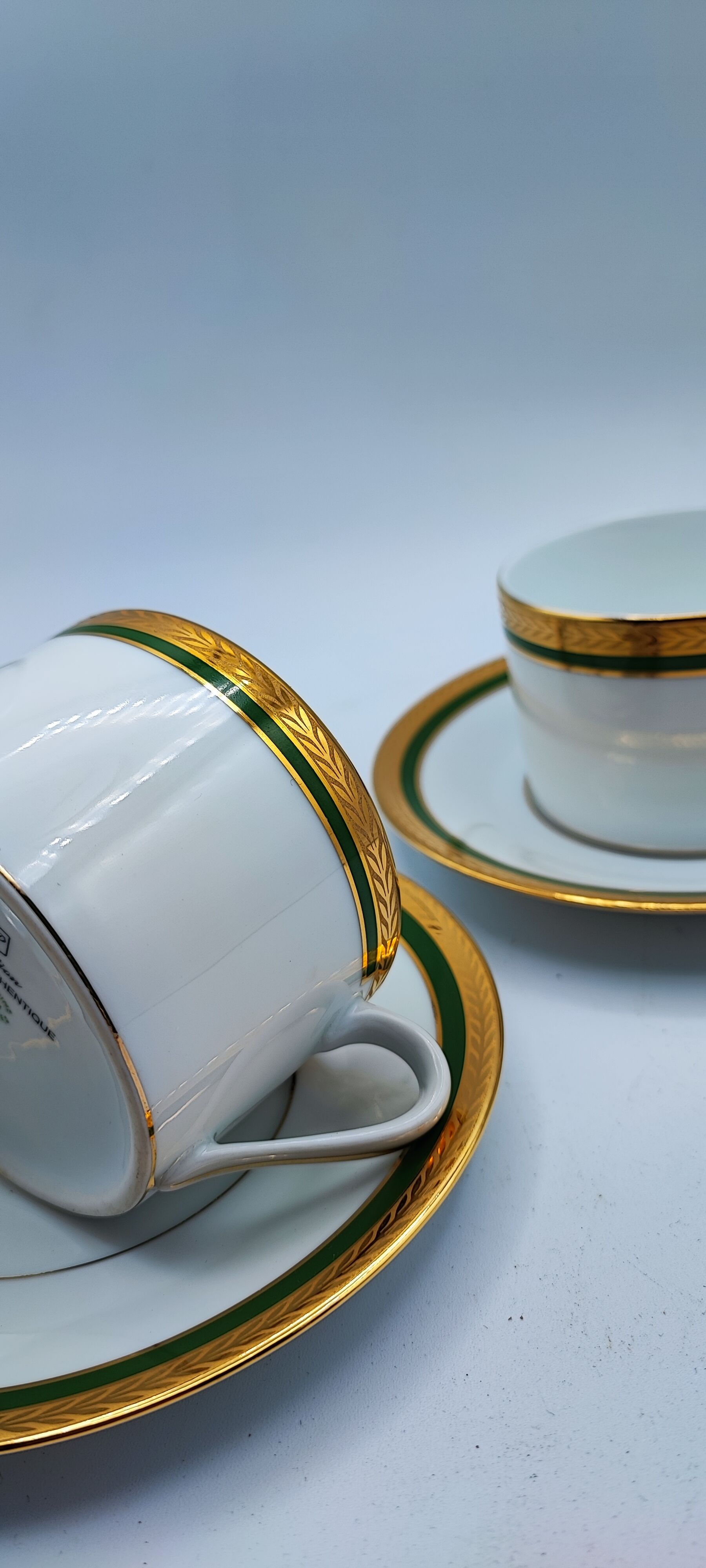 Duo cups Limoges bordered green gilded with fine gold