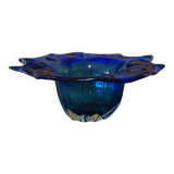 Coupe ovale en verre de bohème bleue