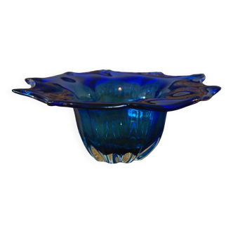 Blue Bohemian Glass Oval Bowl