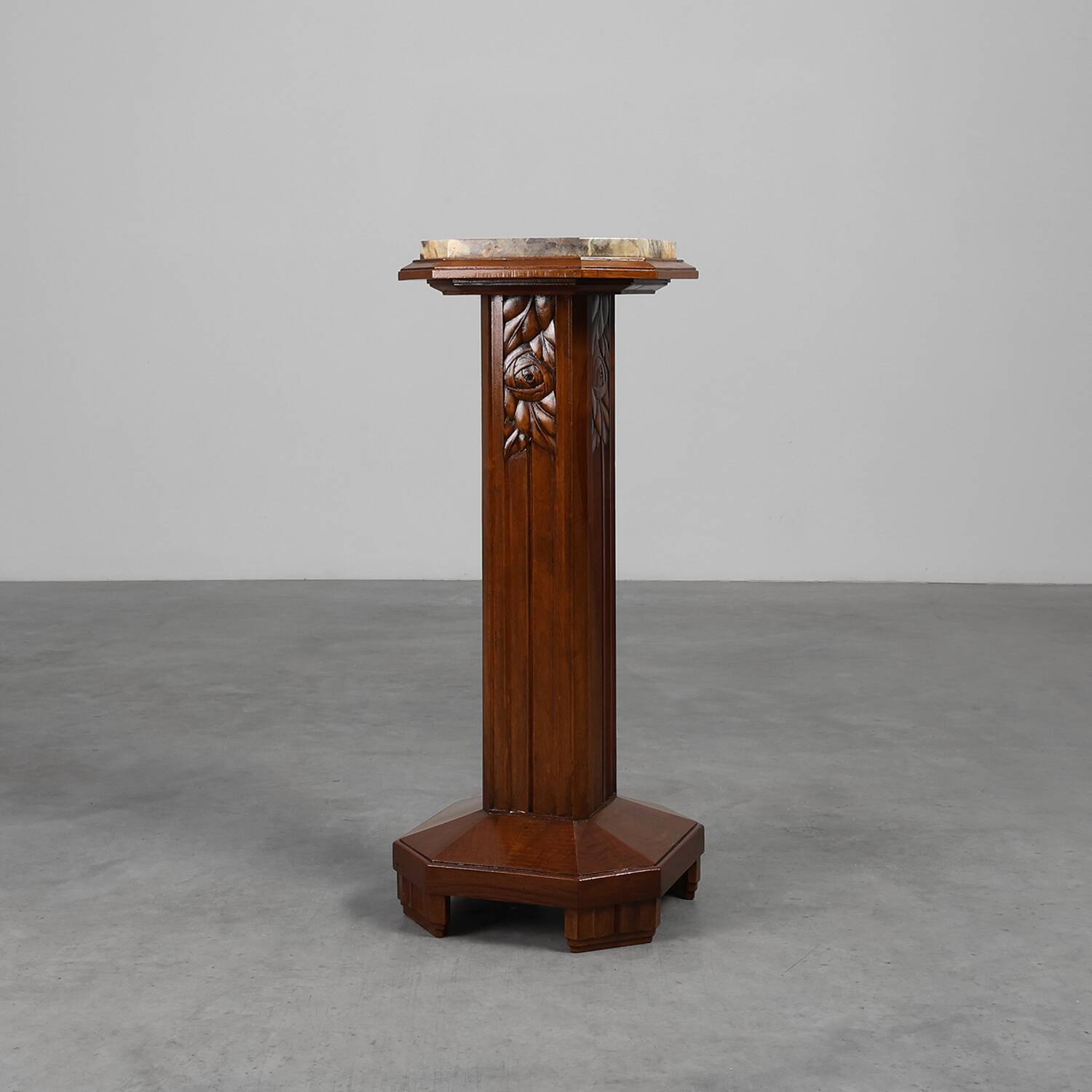 Oak & Marble large Art Deco pedestal, France 1920s